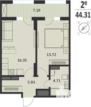 1-к квартира, вторичка, 44м2, 4/16 этаж