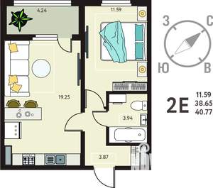 1-к квартира, вторичка, 41м2, 17/17 этаж