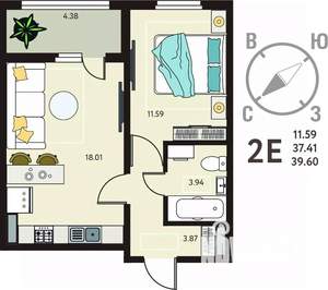 1-к квартира, вторичка, 40м2, 3/18 этаж