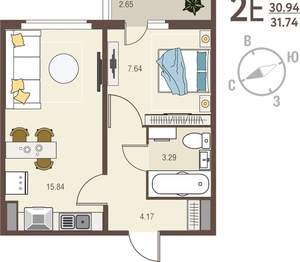 1-к квартира, вторичка, 32м2, 15/17 этаж