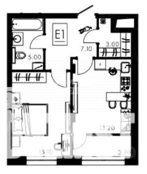 2-к квартира, вторичка, 39м2, 1/15 этаж