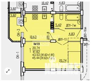 1-к квартира, вторичка, 45м2, 2/11 этаж