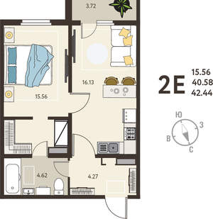 1-к квартира, вторичка, 42м2, 18/18 этаж