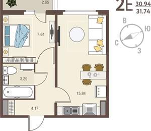 1-к квартира, вторичка, 32м2, 16/17 этаж