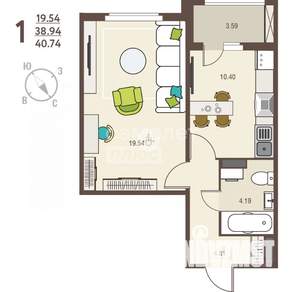 1-к квартира, вторичка, 41м2, 10/17 этаж