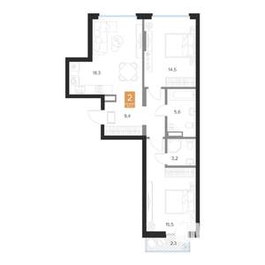 2-к квартира, вторичка, 67м2, 5/16 этаж