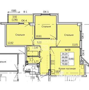 4-к квартира, вторичка, 66м2, 2/11 этаж