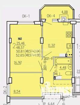 2-к квартира, сданный дом, 53м2, 1/10 этаж