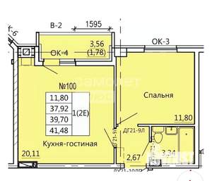 2-к квартира, вторичка, 41м2, 2/10 этаж