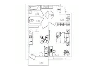 1-к квартира, вторичка, 49м2, 4/10 этаж