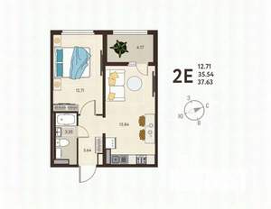 1-к квартира, строящийся дом, 38м2, 1/17 этаж