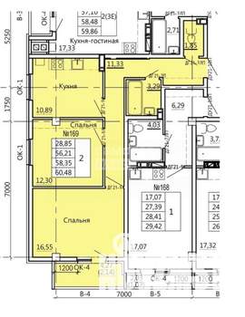 2-к квартира, вторичка, 60м2, 1/9 этаж