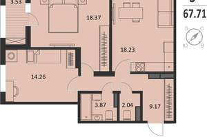 2-к квартира, вторичка, 68м2, 3/16 этаж