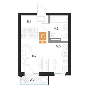 Студия квартира, вторичка, 28м2, 4/16 этаж