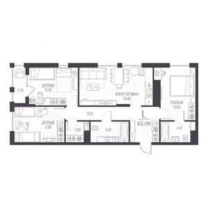 3-к квартира, вторичка, 79м2, 2/5 этаж