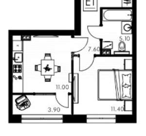 1-к квартира, вторичка, 39м2, 3/15 этаж