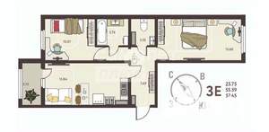 2-к квартира, вторичка, 57м2, 3/18 этаж