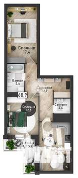 3-к квартира, вторичка, 69м2, 12/21 этаж