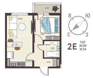 1-к квартира, вторичка, 32м2, 10/18 этаж