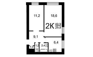 2-к квартира, вторичка, 51м2, 5/5 этаж