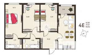 3-к квартира, вторичка, 79м2, 15/20 этаж