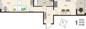 1-к квартира, вторичка, 43м2, 13/18 этаж
