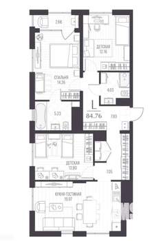 3-к квартира, сданный дом, 84м2, 1/11 этаж