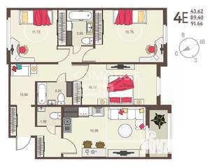 3-к квартира, вторичка, 89м2, 10/17 этаж