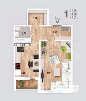 1-к квартира, вторичка, 44м2, 6/10 этаж