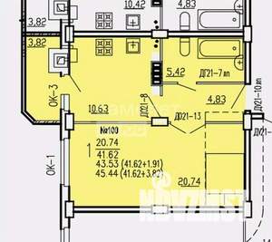 1-к квартира, сданный дом, 45м2, 2/10 этаж