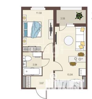 2-к квартира, вторичка, 32м2, 11/18 этаж