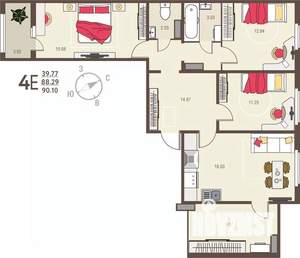 3-к квартира, вторичка, 90м2, 6/17 этаж