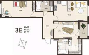 2-к квартира, вторичка, 71м2, 2/18 этаж
