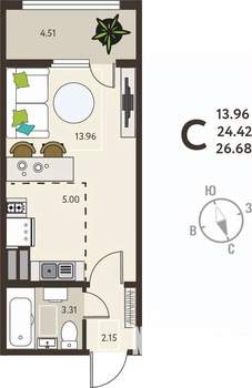 Студия квартира, вторичка, 27м2, 14/18 этаж