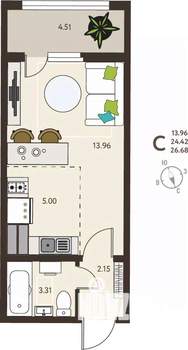 Студия квартира, вторичка, 27м2, 13/18 этаж