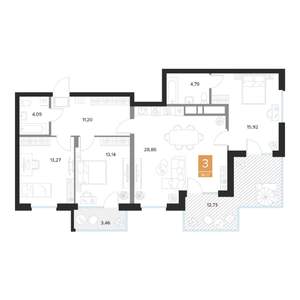 3-к квартира, вторичка, 96м2, 9/9 этаж