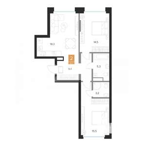 2-к квартира, вторичка, 66м2, 3/9 этаж