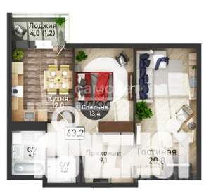 1-к квартира, вторичка, 63м2, 5/21 этаж