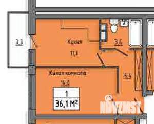 1-к квартира, сданный дом, 36м2, 4/10 этаж