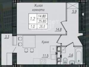 1-к квартира, вторичка, 36м2, 8/10 этаж