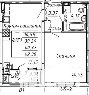 1-к квартира, вторичка, 41м2, 4/9 этаж