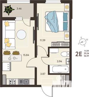 1-к квартира, вторичка, 37м2, 5/18 этаж