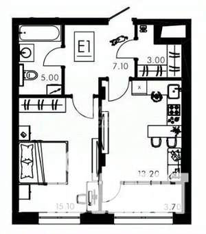 2-к квартира, вторичка, 47м2, 1/12 этаж