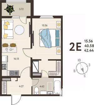 1-к квартира, вторичка, 42м2, 13/18 этаж