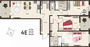 3-к квартира, вторичка, 90м2, 10/18 этаж