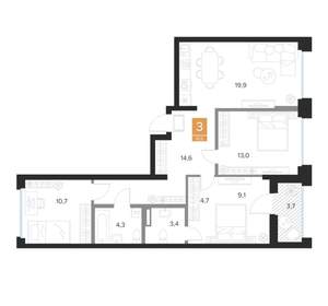 3-к квартира, вторичка, 82м2, 3/16 этаж