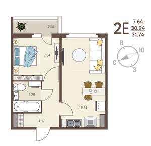 1-к квартира, вторичка, 32м2, 10/17 этаж