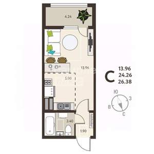 Студия квартира, вторичка, 26м2, 2/18 этаж