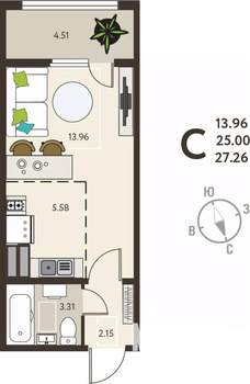 Студия квартира, вторичка, 27м2, 14/18 этаж