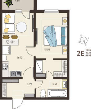 1-к квартира, вторичка, 42м2, 13/18 этаж